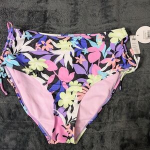 Decree Floral High Waist Bikini Bottoms in Black, Pink, Purple, Lime